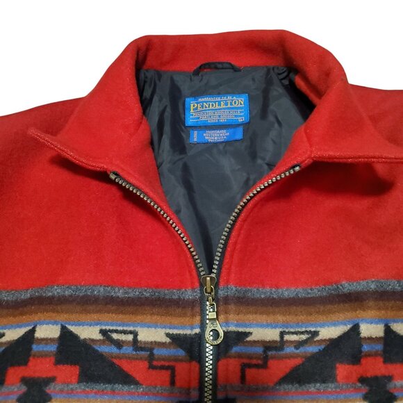 PENDLETON Unisex Red Wool Aztec Native Western Southwest Bomber Jacket Large - Picture 3 of 11